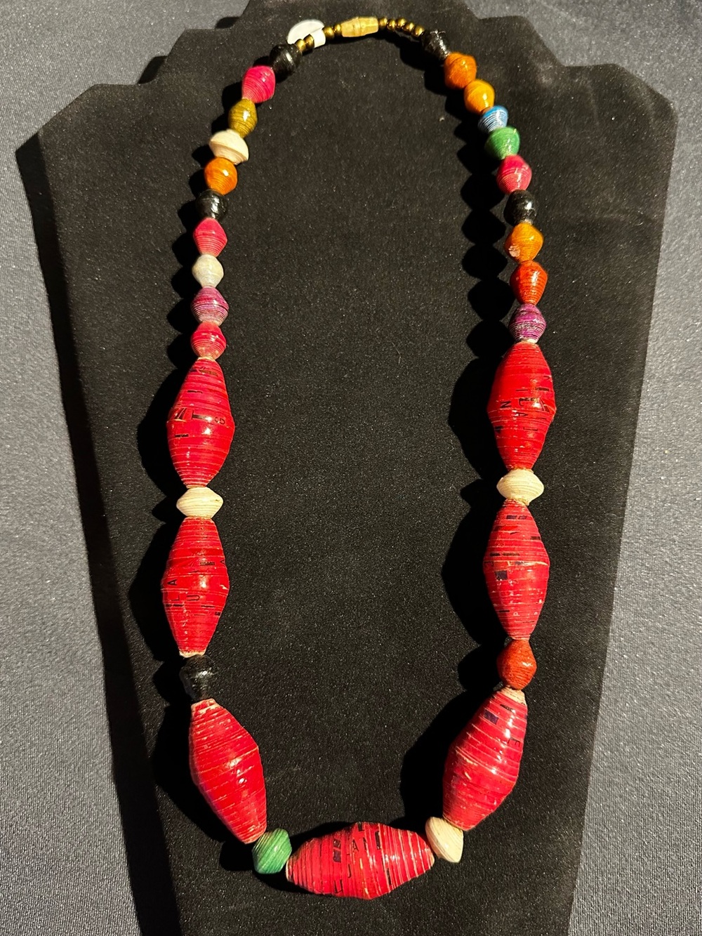 Bold Red Beaded Women's Necklace with Multicolor Accents